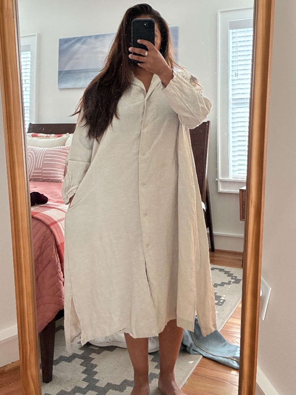 Uniqlo Cotton Linen blend Oversized Shirt Dress - Picture 6 of 9